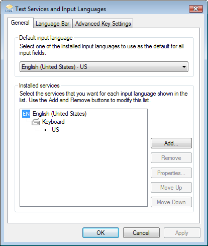 Windows 7 & Vista 'Text Services and Input Languages' dialog box